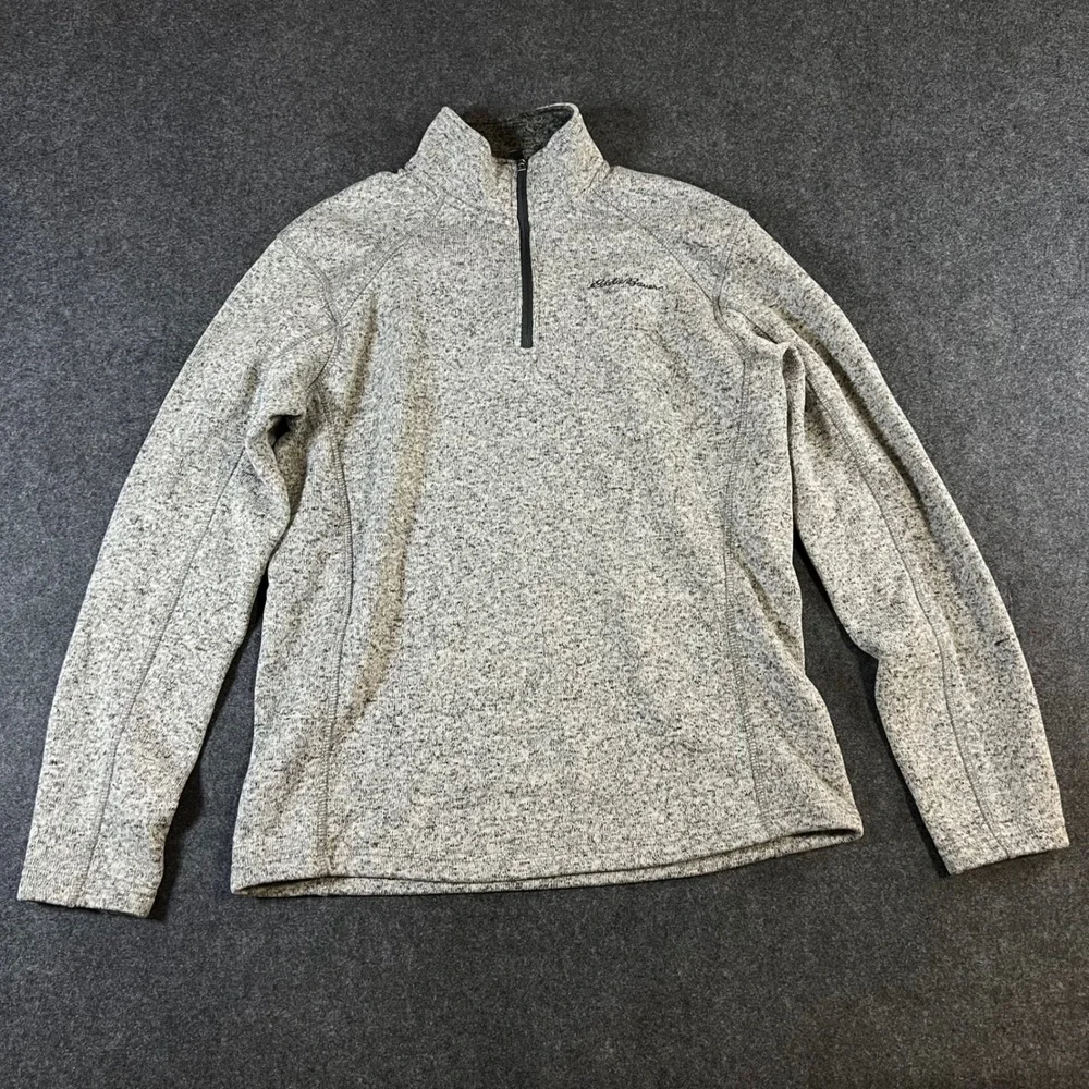 Eddie Bauer Mens Grey Marled Quarter Zip Pullover Sweater Knit Fleece Size M